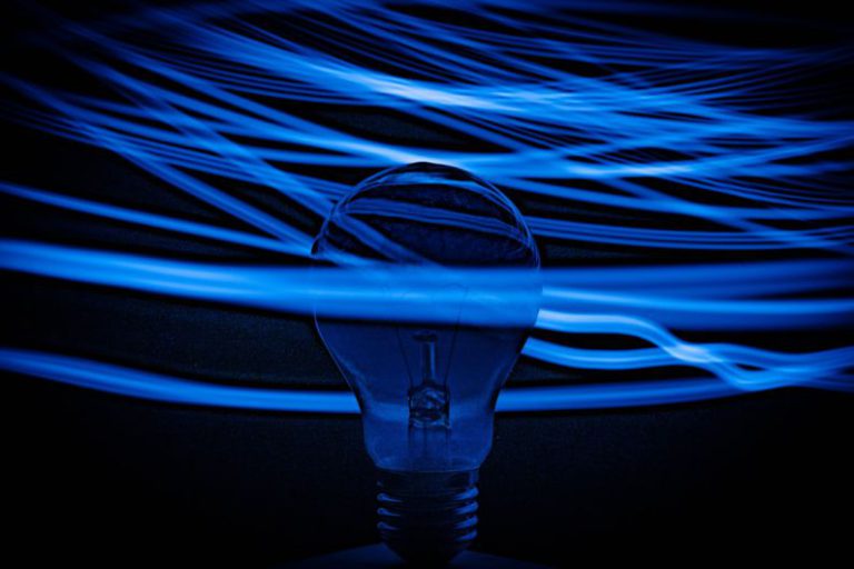 Critical Thinking - blue and white light fixture