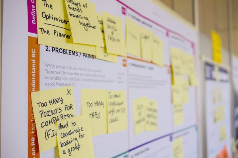Innovation Entrepreneurship - printed sticky notes glued on board